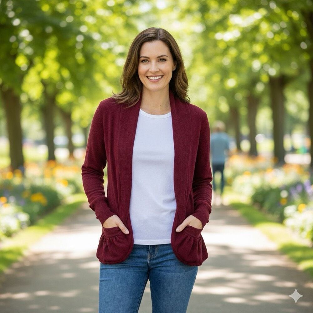 Sparrow Burgundy Open Front Cardigan Sweater Size Small
